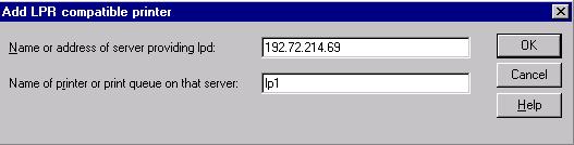 Type in the IP address assigned to the print server in the Name or address of server