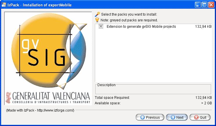 Installing the export extension on gvsig Desktop The pilot is complemented with an extension to gvsig Desktop which allows the user to export vector and raster data from a gvsig Desktop view into a