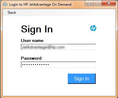 exe file, you will be prompted to enter your HP JetAdvantage On Demand login