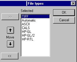 For example, if you place TIFF on top of the list in this menu, it will also appear as the first option in the File type drop-down list box of a job ticket window: 3175-144 3174-144 [22] The file