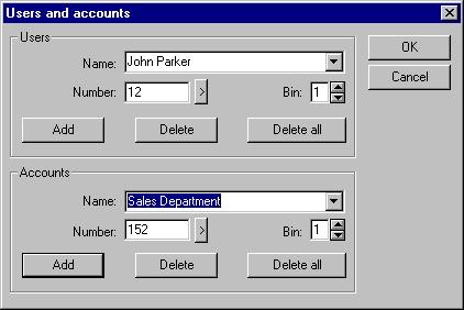 Adding Users and accounts to the list 1 From the Configure menu, choose Accounts. The Users and Accounts dialog box appears.