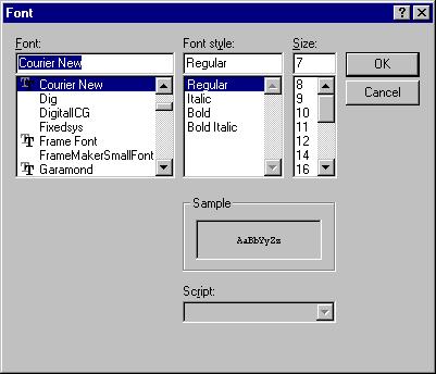 6 You can change the font settings by pressing the Modify button. The standard Windows font selection dialog is shown.