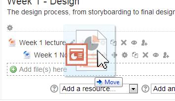 To use this feature, turn editing on then select one or more files on your computer and drag them onto a section in your Moodle module (right).