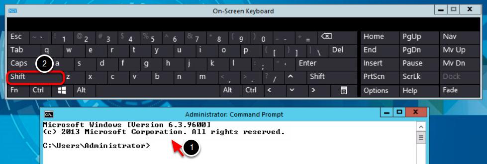 Click once in active console window In this example, you will use the Online Keyboard to enter the "@" sign used in email addresses. The "@" sign is Shift-2 on US keyboard layouts. 1.