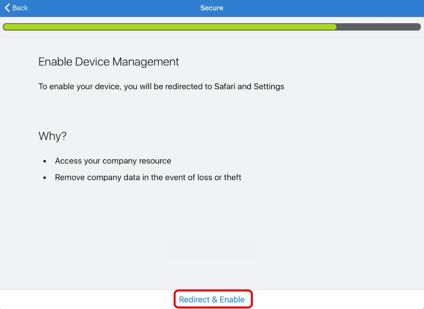 Redirect to Safari and Enable MDM Enrollment in Settings The AirWatch Agent will now redirect you to Safari and