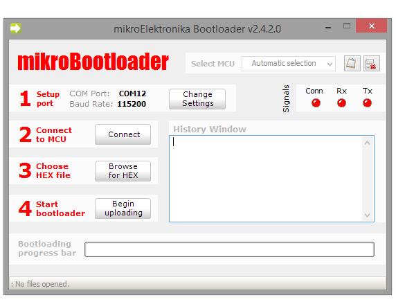 1. Programming with mikrobootloader You can program the microcontroller with the bootloader which is pre-programmed into the device by default. To transfer.