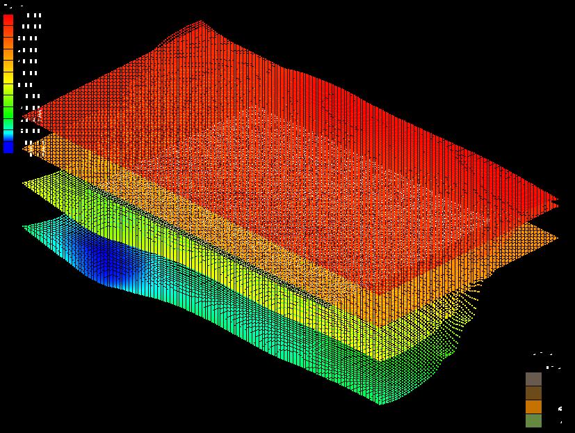 Stratigraphy Modeling Horizons with Rasters The two lower rasters slope upward toward the