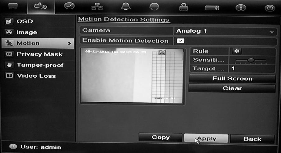 Chapter 11: Alarm settings Motion detection set up To set up motion detection: 1. Click the Camera Management icon in the menu toolbar and select Motion. 2. Select the camera to detect motion.