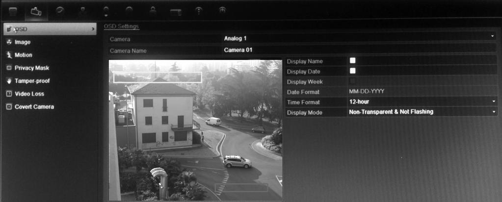 Chapter 14 Camera settings The TVR 42 can support up to 16 analog cameras. Configuring the camera OSD settings The DVR lets you configure which information is displayed on-screen for each camera.