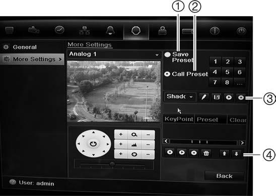 Chapter 6: Controlling a PTZ camera Item Name Description 5. Select PTZ command Displays the desired function from the scroll bar: camera, preset, preset tour or shadow tour. 6. Open/close menu Opens/closes the PTZ command section of the PTZ control panel.