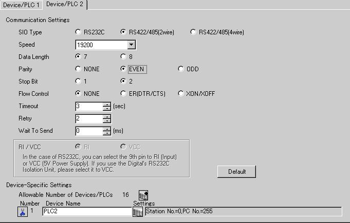 Connecting to Multiple Device/PLCs 4 When the [Device/PLC2] tab appears, click [Add Device Button] and add two PLCs. Every time [Add Device] is clicked, one PLC is added.