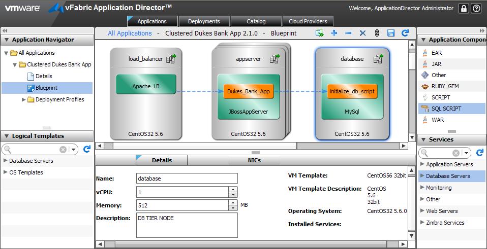 Create an Application With vfabric Application Director, you can compose your application deployment topology, create dependencies, and edit configurations.