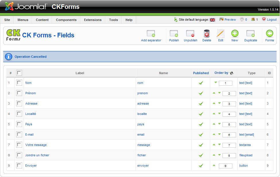 K - List of form fields Here is a list of form fields that you have just