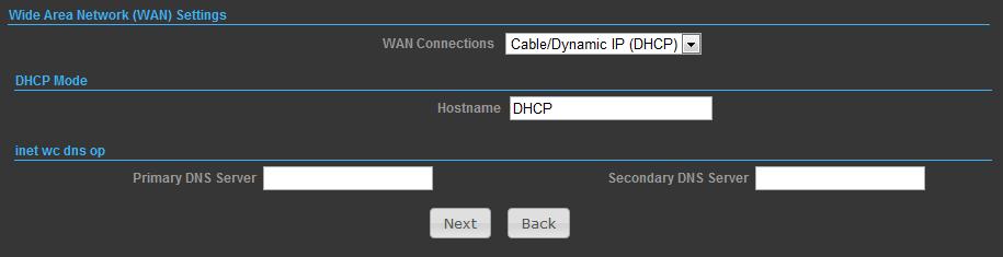 3) Finally, you need to tell the system about IP address received from WAN, DHCP Hostname, and DNS Server. Press Next button to finish the wizard (Picture 41).