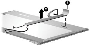 20. If it is necessary to replace the display panel cable, which is attached to the back of the display panel with clear adhesive tape, remove the tape 1 to release the cable from its connector.