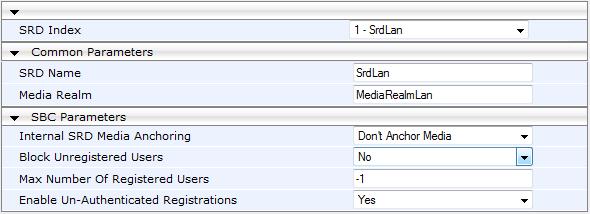 Deployment Guide 4. SBC Configuration Examples 4.2.4 Step 4: Add SRDs for LAN and WAN The example scenario uses two SRDs on the single, logical LAN interface.