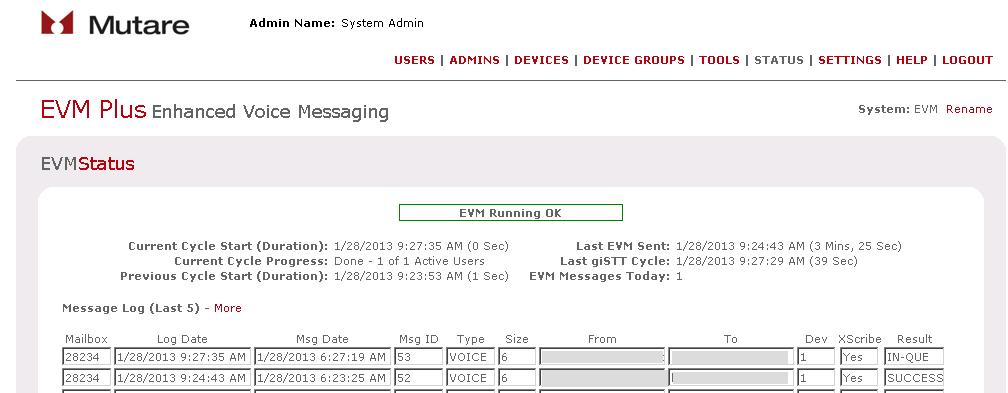 The Avaya IP Office System Status Logon screen is displayed (not shown). Enter the appropriate credentials. From the left panel select Voicemail and then Mailboxes.