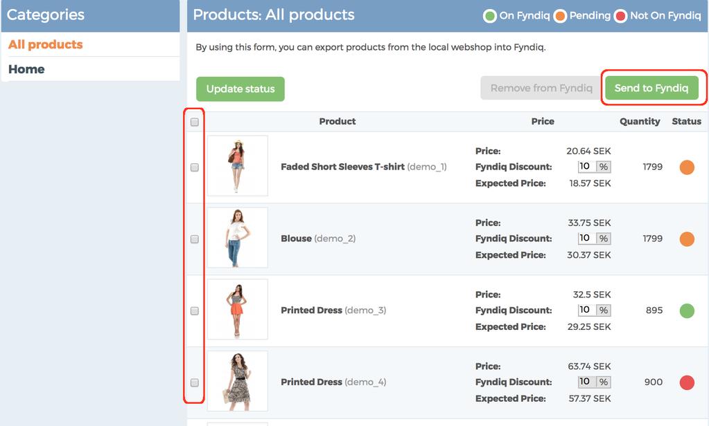 By default, the main view of the module will show products from all categories; 50 products per page.