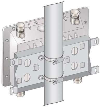 b. Use the pole clamps to mount the access point on a pole. The bracket, bracket screws, and pole clamps are provided in the package with the access point. 4. Remove the cap from an Ethernet port. 5.