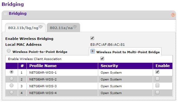 To specify the channel, select Configuration > Wireless > Basic, select a channel, and click the Apply button. 6. Select the band that you want to use for the bridge: To set up the bridge on the 2.