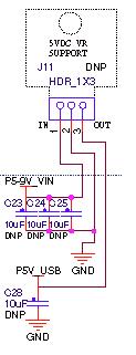 FRDM-KL26Z hardware description C24, C25 & C28 should be populated with appropriately sized capacitors to match the regulator chosen. See Figure 4. Figure 4. Optional voltage regulator schematic Table 3.
