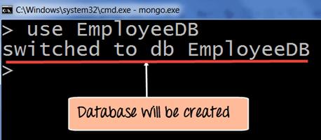 If the command is executed successfully, the following Output will be shown: Output: MongoDB will automatically switch to the database once created.