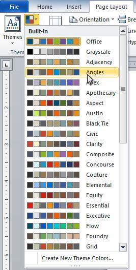 2. Hover your mouse over the different sets of theme colors to see a live preview. 3. Select the set of theme colors you want, or select Create New Theme Colors to customize each color individually.