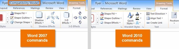 Compatibility mode Sometimes you may need to work with documents that were created in earlier versions of Microsoft Word, such as Word 2007 or Word 2003.