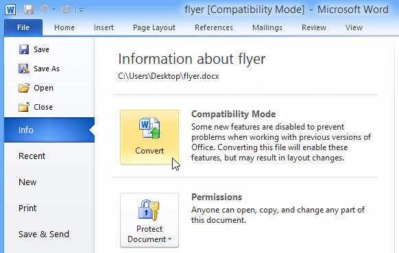 Compatibility mode disables certain features, so you'll only be able to access commands found in the program that was used to create the document.