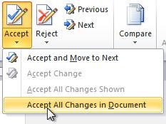 For example, if a reviewer adds a word to a sentence, you can just delete the word. To accept all changes: 1.