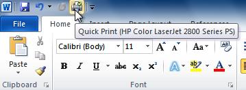 Quick Print There may be times when you want to print something with a single click using Quick Print. This feature prints the document using the default settings and the default printer.