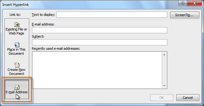 Document from the Insert Hyperlink dialog box. To make an email address a hyperlink: 1.