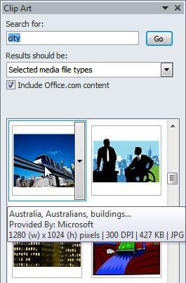 You can also click the drop-down arrow next to the image in the Clip Art pane to view more options.