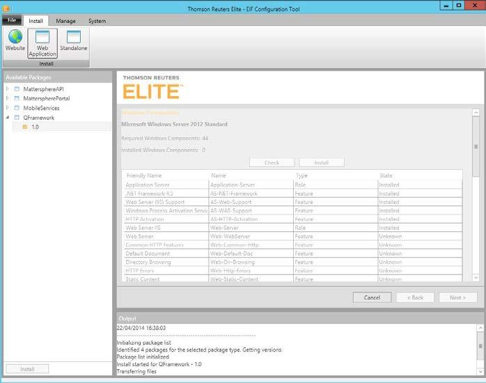INSTALL THE ELITE INTEGRATION FRAMEWORK You can follow the progress of the validation check. b.