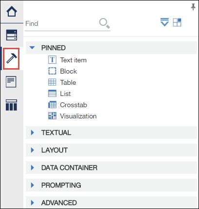 To add a toolbox item to the Pinned group, locate the item in a group, right-click the item, and then select Add to Pinned Toolbox Items.