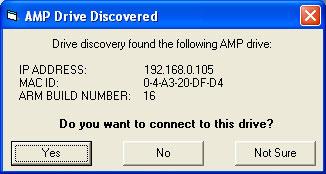 With the drive connected to the network and powered on, select Drive Discovery from the Drive menu.