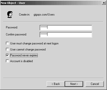 4 After the user has been added to Active Directory, some parameters will need to be changed for the user.
