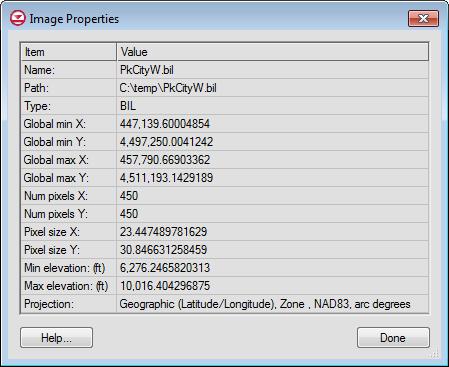 8 Viewing the Raster Properties Review the Image Properties dialog again. 1. In the Project Explorer, right-click on PkCityW.
