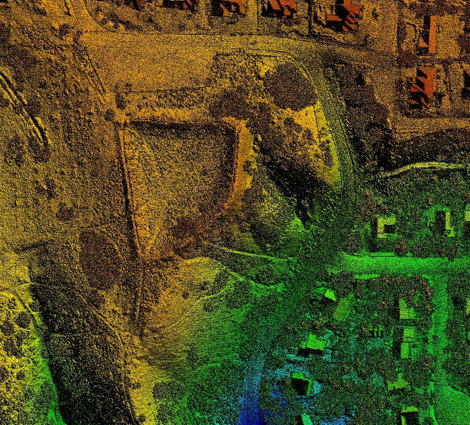 Figure 5 Lidar file as gridded data The lidar file is no longer rendered with the colors from the aerial photo but with colors corresponding to the elevation of the data.
