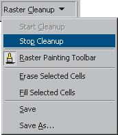 The Raster Cleanup session To edit your raster layer, you must first start a Raster Cleanup session Once the cleanup session is started, the Raster Cleanup menu commands will become enabled When