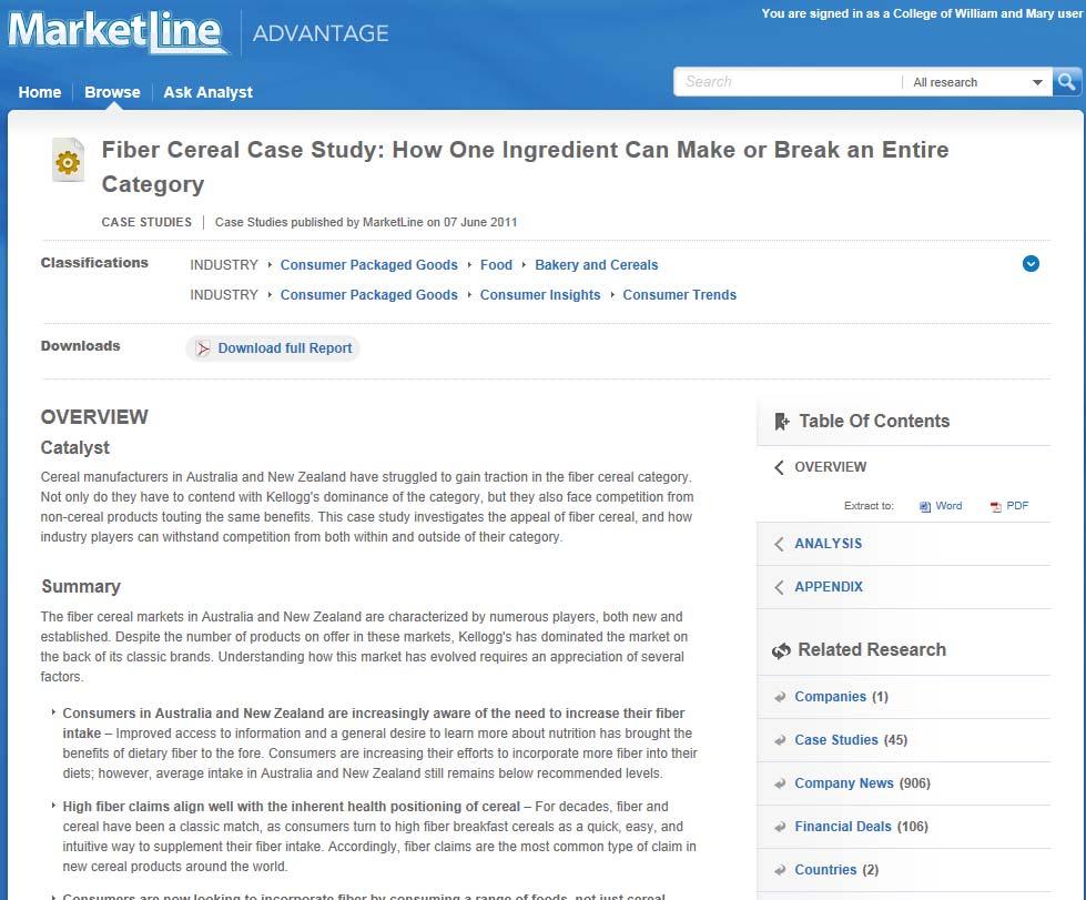 Case Study Page Clicking on a case study name will open the Case Study page for the selected study. The Case Study page opens with the Overview displayed.