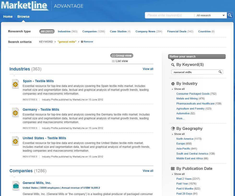 Search Results Page The results of your search will be displayed on a results page in the Browse tab of the database. This page lists the items found in a variety of categories.