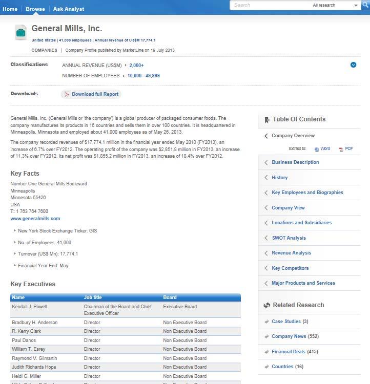Company Profile Page Clicking on a company name will open the Company Profile page for the selected company. The Company Profile page opens with the Company Overview displayed.