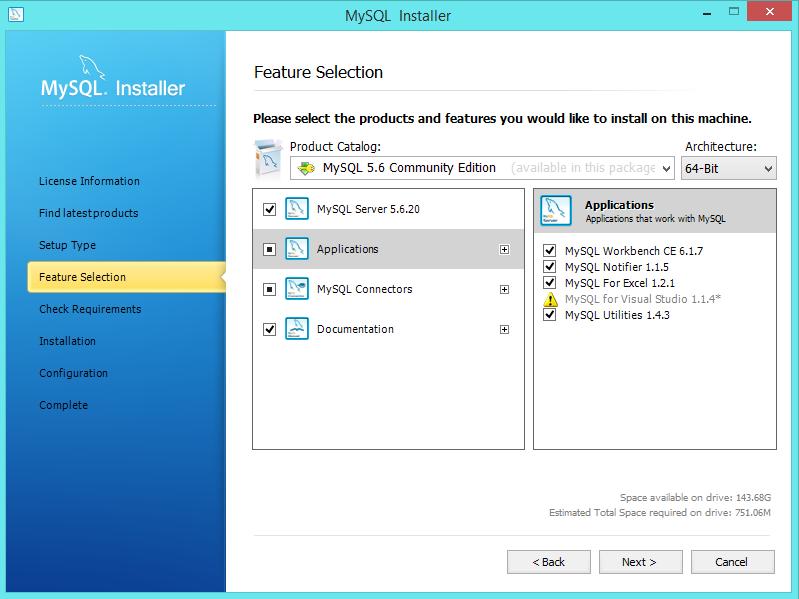 12. Select the features to include in the installation and click Next. 13.