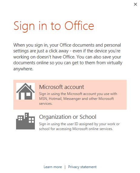 Sign in to Office To get started saving, sharing, and storing your files to the cloud, sign in to Microsoft Office.