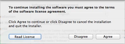 The [Software License Agreement] screen appears. 7. Read the "END-USER LICENSE AGREEMENT", and click the [Continue] button. A confirmation message appears. 8.