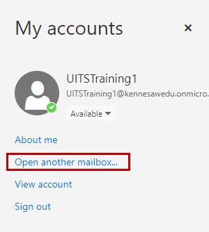 Opening a Resource Account Mailbox When you are marked as a delegate for a resource account mailbox, you are able to open it in Outlook Web.