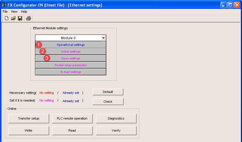 Controller Settings with GX Developer The Mitsubishi FX system must be properly configured for Ethernet