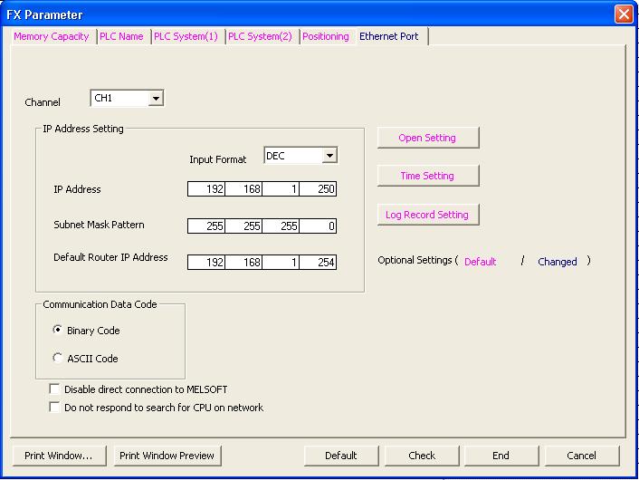 FX Parameter dialog can be recalled with double-click on PLC Parameter: Figure 14 Then select Ethernet Port