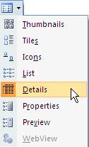 View buttons You can display files and folders in the Open and Save As dialog boxes using the following eight views: Thumbnails, Tiles, Icons, List, Properties, Preview, and, WebView.